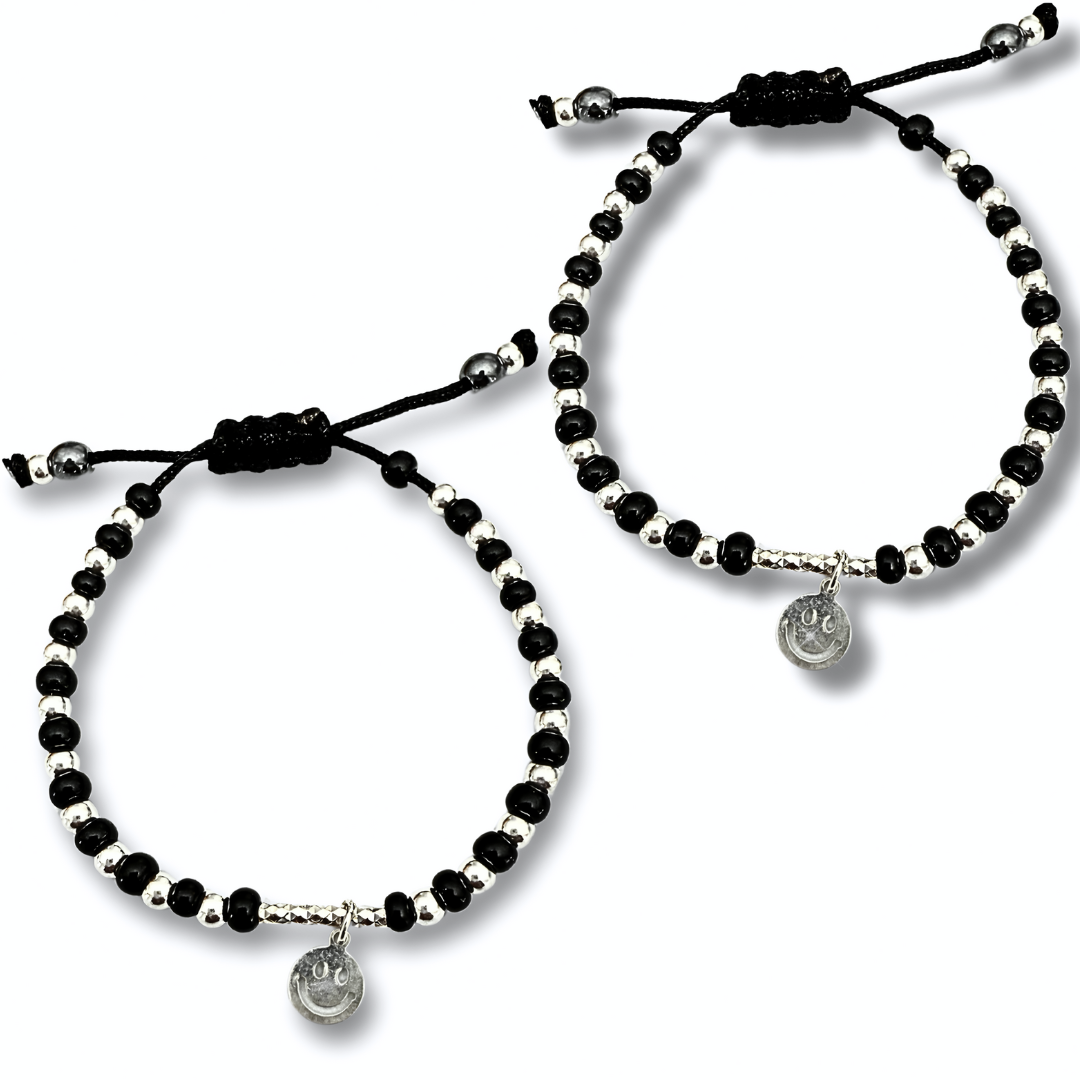 925 Sterling Silver Adjustable Bracelets | Evil Eye, Smiley Face and Heart Designs for kids-2 Pieces