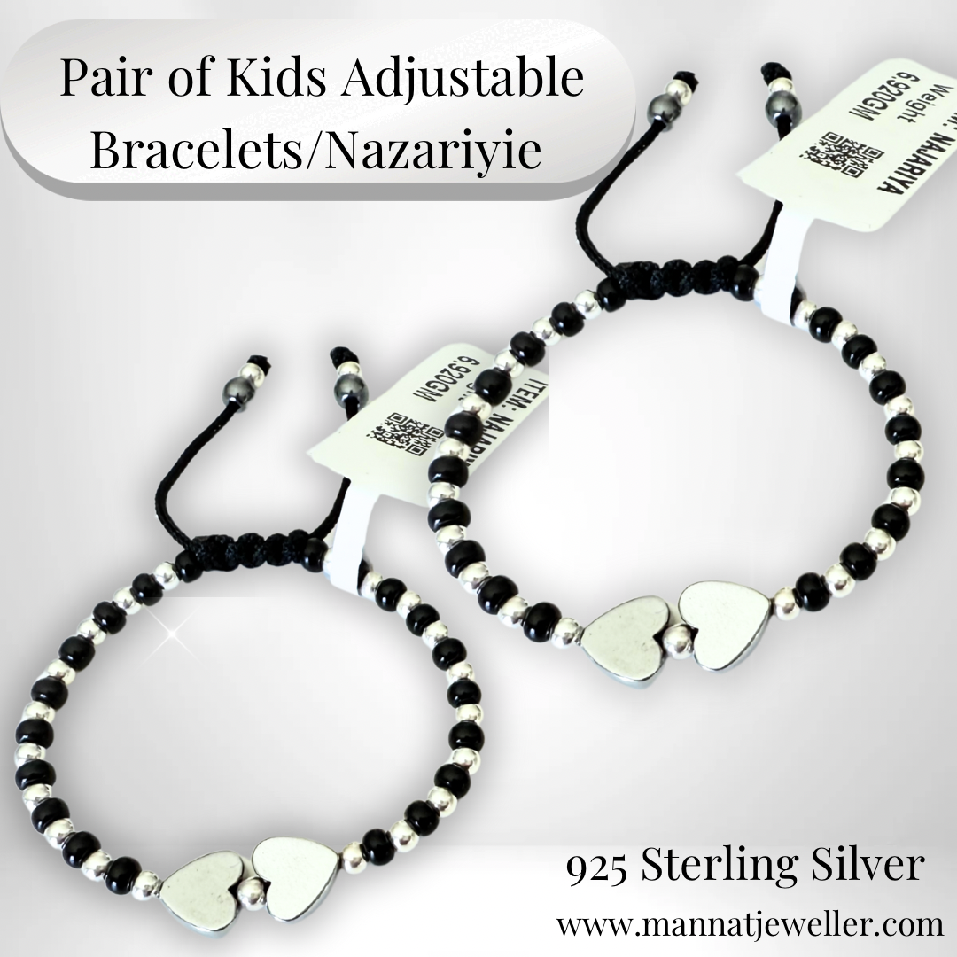 925 Sterling Silver Adjustable Bracelets | Evil Eye, Smiley Face and Heart Designs for kids-2 Pieces